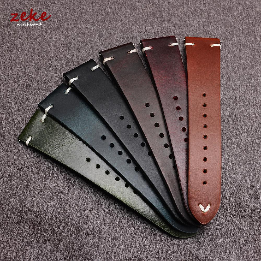 Vintage Oil Wax Leather Watch Band 18mm20mm 22mm Bracelet for Seiko Butterfly Buckle Stitching Cowhide Strap for Omega Watchband