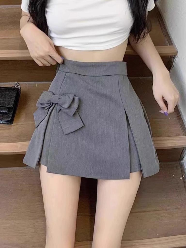 Women's High-Waist A-Line Skirt with Bow, Half-Length Skirt Pants - Autumn 2023 Collection