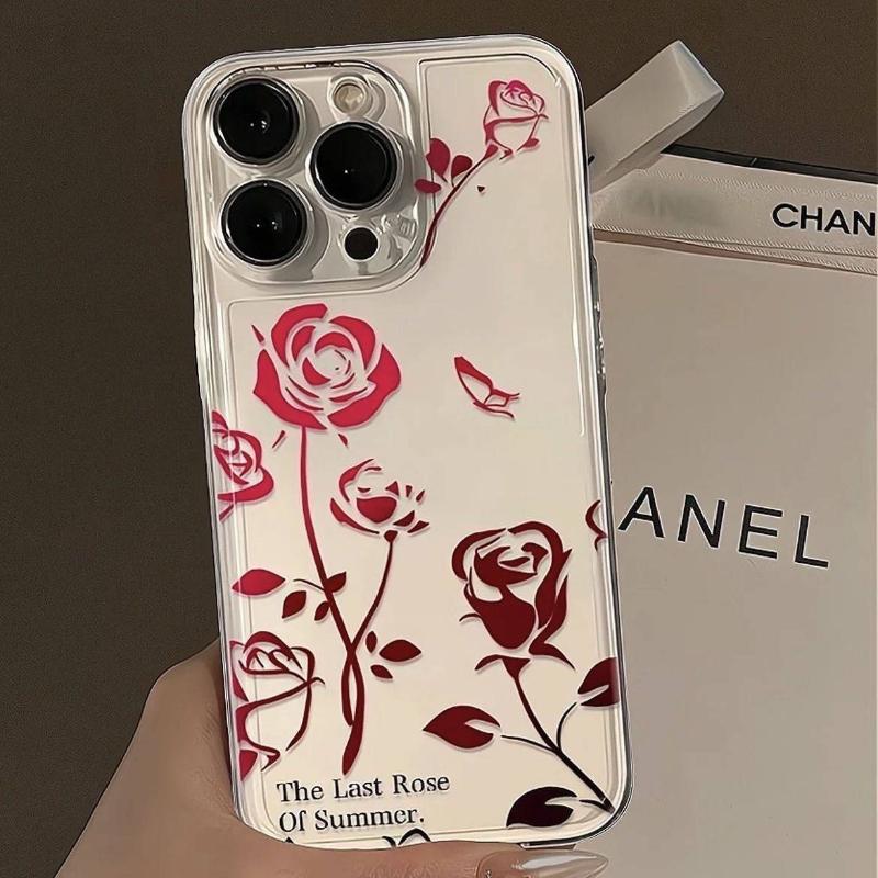 Retro Flowers Phone Case IPhone 16 Pro Max Case IPhone 15 13 11 12 14 Pro Max 14 15 16 Plus Rose Print Simple TPU Softshell