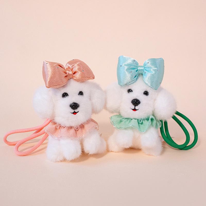 Adorable Princess Teddy Dog Pendant with Bow Tie - Plush Keychain Doll