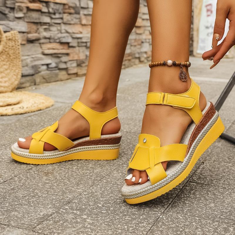 

Женские сандалии на танкетке, летние новые повседневные универсальные сандалии с открытым носком на плоской подошве для пляжа 36 жёлтый
