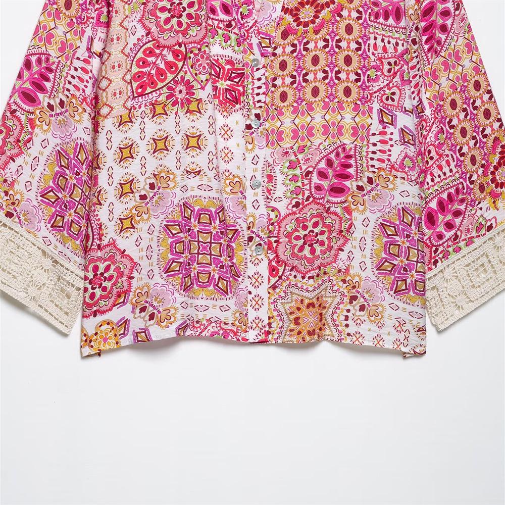 2025 Spring/Summer Women's Textured Lace Cuff Shirt and High-Waisted Pants Set