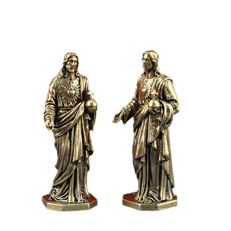 Mini Vintage Brass Statue Fine Detailed Carving Antique Finish For Home Desktop Decor Religious Gifts