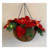 Artificial Poinsettia Floral Red Flowers Hanging Basket with LED Lights Christmas Hanging Basket Create Warm Atmosphere