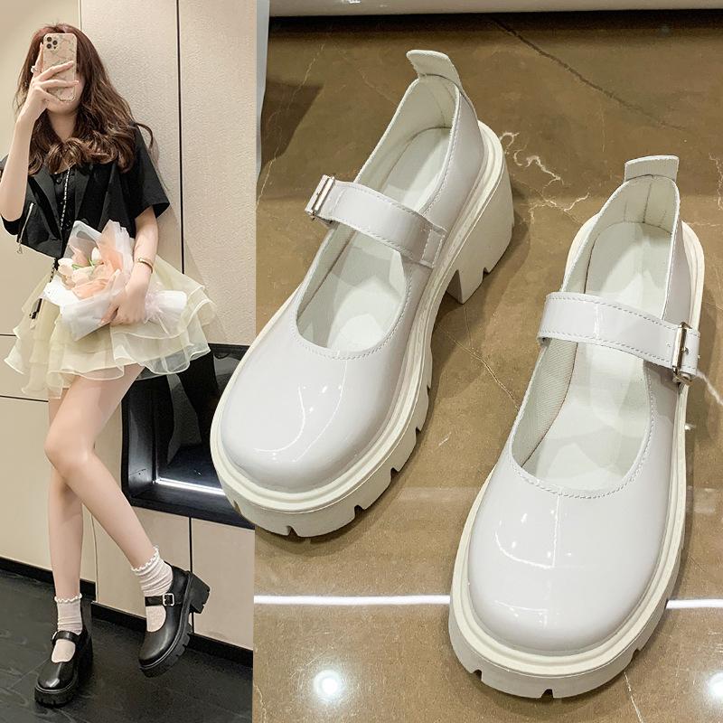 Mary Jane Women's Shoes 2025 New Fashion Versatile with Skirt Small Leather Shoes Women's French One-word Buckle Belt Thick Heel Single Shoes