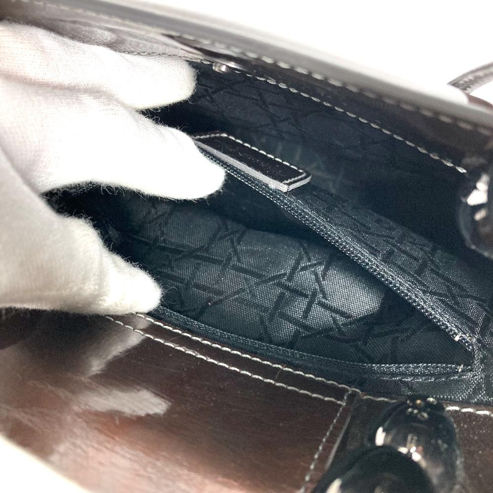 Dior Vintage Marispearl Logo Bag Hand Bag Patent Leather BrownBased