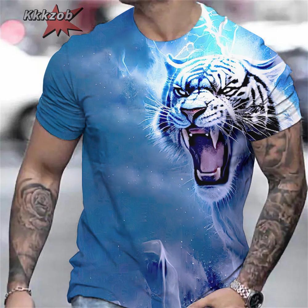 Men's Shirts Fierce Tiger Print T-Shirt 3D Animal Summer Short Sleeved Male Oversized T-Shirts Casual Tops Tees Men Clothing
