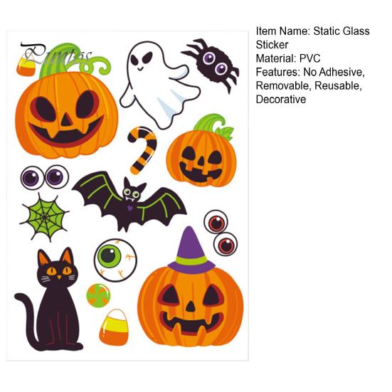 Classroom Halloween Decorations Cute Static Cling Window Stickers, Pumpkin Ghost Bat Black Cat Glass Decals Decals, No Adhesive Removable Art for Home