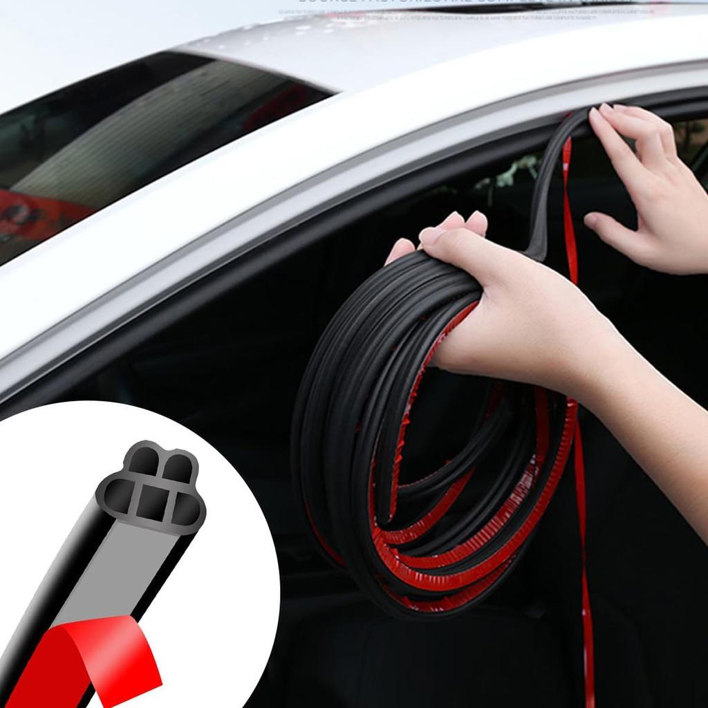 Mandark Car Door Seal Strip, Rubber Double Layer Vehicle Weather Stripping, 32.8Ft 5 Hole Soundproof Self Adhesive Automotive Sealing Strip
