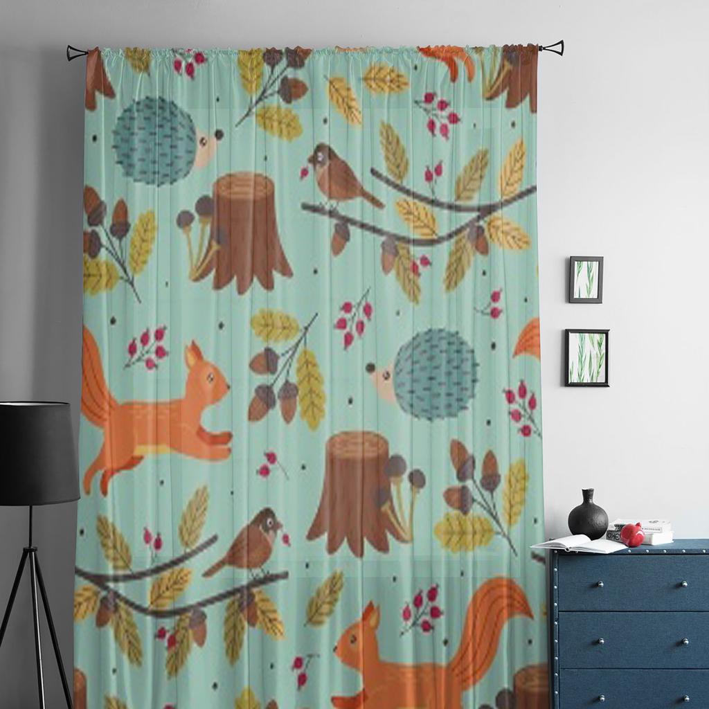 Autumn Forest Animals Sheer Curtains for Living Room Transparent Tulle Window Treatments Bedroom Kitchen Home Decor Veil Drapes