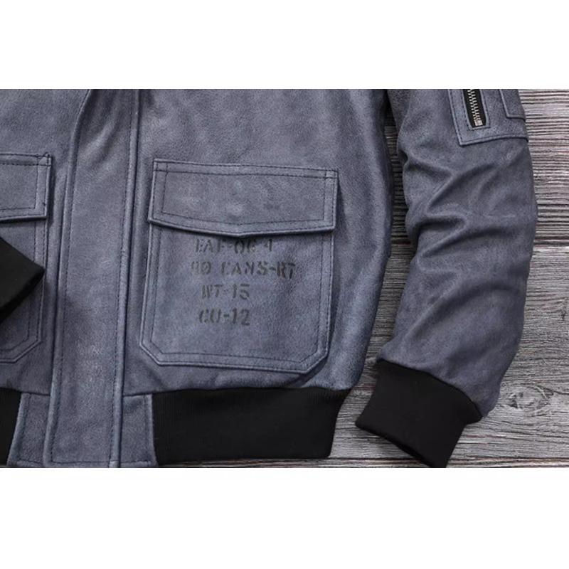 Chinese Size Blue Genuine Leather Jacket for Men Real Cowhide Skin Military A2 Flight Suit Embroidered Pilot Coats Mens Aviation Clothing Autumn