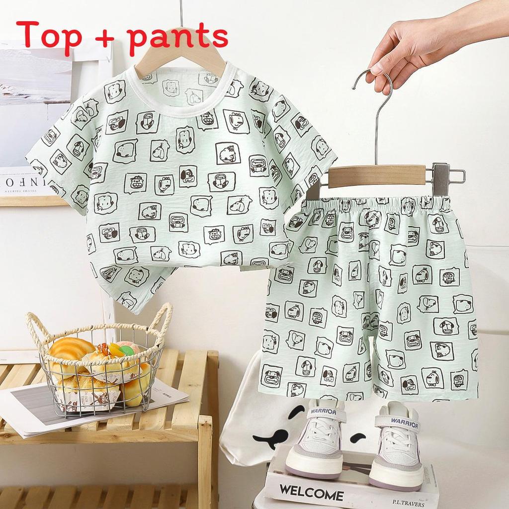 Summer Dinosaur Cartoon Boys Girls Short Sleeve Shorts Set With Soft Cotton For Toddler Play