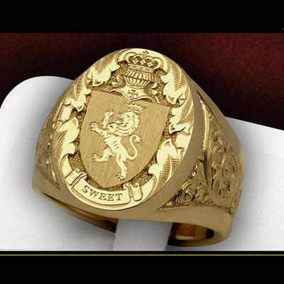 Inel Emblemă Scut Leu Coroană Vânzare Fierbinte – Inel Sigiliu Regal pentru Bărbați Placat cu Aur European și American