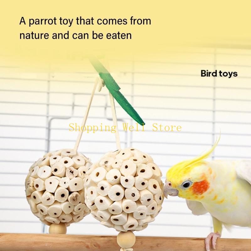 KX4B Pet Bird Straw Chew Toy Natural Molar Sphere for Cockatiel Conure