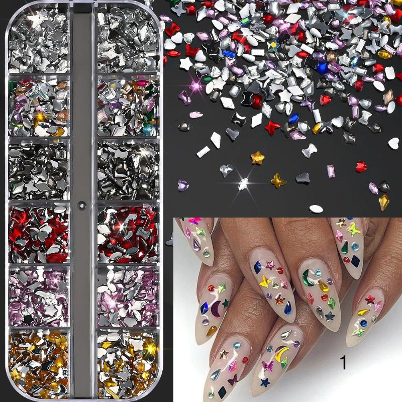 Mix 3D Flatback Nail  12 Grids Mini  Diamonds For Nail Art Glitter Charm Decorative Diy Manicure Art Accessor