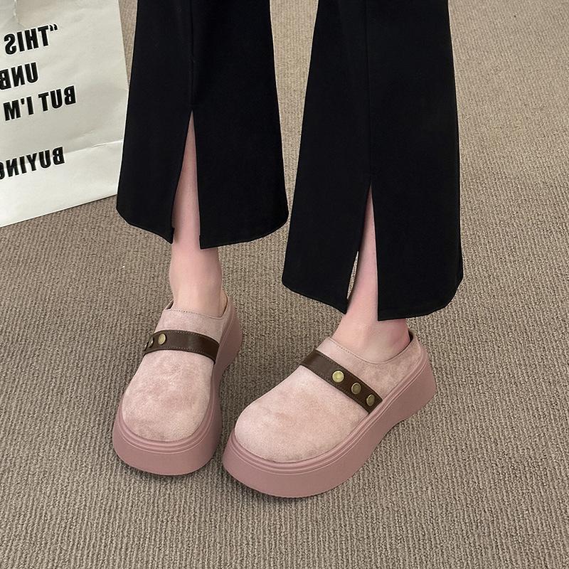 Lefu retro thick-soled bag head half-drag women's shoes wear spring and autumn new lazy one-pedal muffin heightening Boken shoes