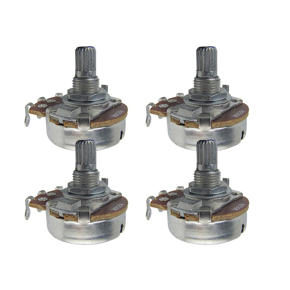 FLEOR 4PCS Guitar Potentiometers Volume Tone 18-spline Pots A250K/ B250K/ A500K/ B500K Long / Short Shaft Choose Guitar Parts
