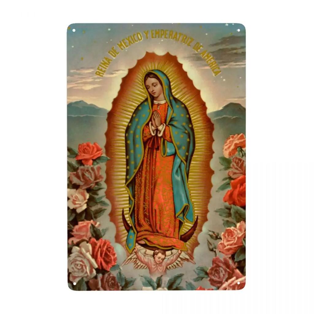 Retro Virgin Mary Of Guadalupe Metal Signs Custom Mexico Catholic Saint Tin Plaque Pub Cafe Yard Home Decor 30x20cm