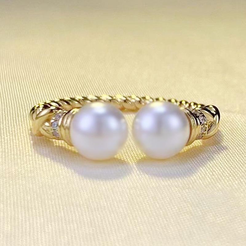 

Zhuozhifan S925 Silver Open Ring with 6mm Pearl, European & American Style Adjustable