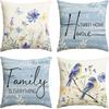 AVOIN Colorlife Spring Saying Flowers Butterfly Bird Throw Pillow Covers, 18 X 18 Inch Home Sweet Home Blue Cushion Case for Sofa Couch Set of 4