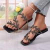 Summer women's square headed rhinestone flat bottomed beach slippers