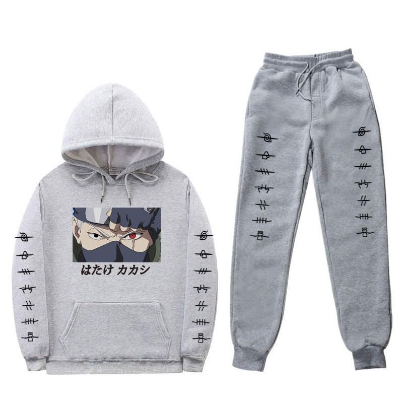 Anime Naruto Kakashi Sharingan Hooded Fleece-lined Unisex Sweatshirt Set Winter Casual Wear