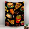 Junk Food Wall Tapestry Burger Pizza Fries Taco Chicken Watercolor Black Pattern Decor for Kitchen Diner Gift