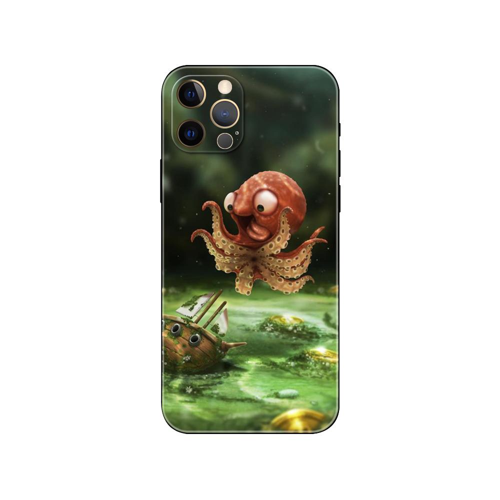 Octopus Cute Phone Case for Iphone 5 5s 2020se 6 6s 7 8 Plus X 10 XR XS 11 12 13 Mini Pro MAX Black Tpu Back Cover