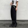 Niche design sense of aircraft buckle original cow straight jeans men's and women's American mopping loose wide-leg micro-flared pants