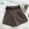 Casual Comfortable Elegant Shorts with Belt Women's Slim Wide Leg A-line Shorts