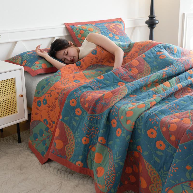 Class A Cotton Towel Blanket: 3-Layer Gauze, Yarn-Dyed Jacquard, 4-Seasons Bedspread, Air Conditioning Quilt, 3-Piece Set