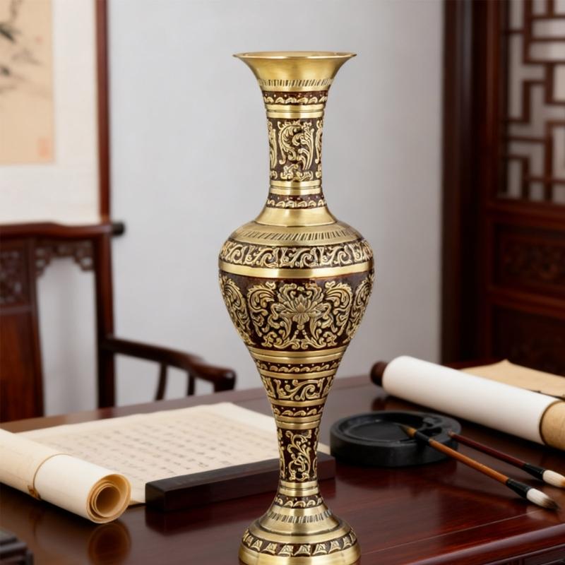 Antique Metal Vases with Embossed Geometric Pattern Dried Flower Arrangements Container for Table Centerpieces Decors