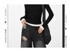 Black Faux Two-Piece Long-Sleeve T-Shirt - 2024 Spring/Autumn Pleated Color Block Slimming Fashion Top