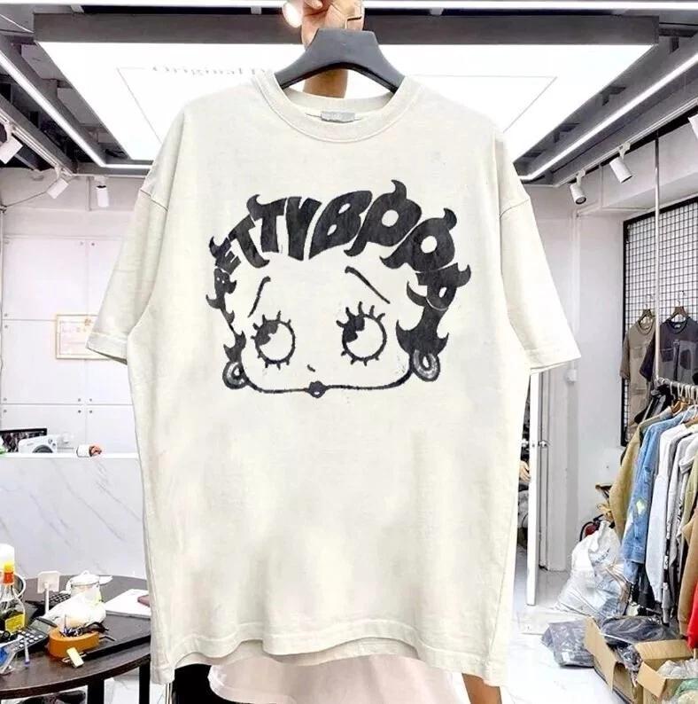 2026 Newest Comfort Leisure Skin-friendly Betty Boop Face Graphic Short Sleeve Retro White Unisex Tshirt Men Women Men T Shirt