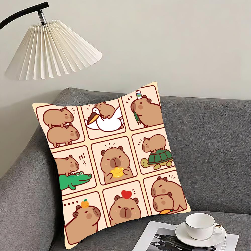 Capybara Cartoon Cute Cushion Cover Reversible Plush Pillow Cover – For Car, Sofa, Bedroom, Perfect As a Gift.