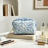 1Pcs Cute Quilted Makeup Bag Floral Bow Large Capacity Cosmetic Bag Makeup Pouch Women Girls