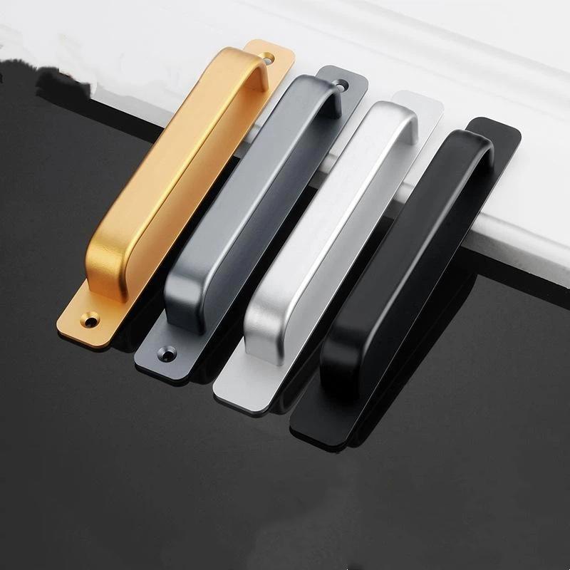Aluminum Alloy Handle Glass Sliding Door Window Drawer Wardrobe Drill-free Push-pull Bathroom Sticker Door Handle