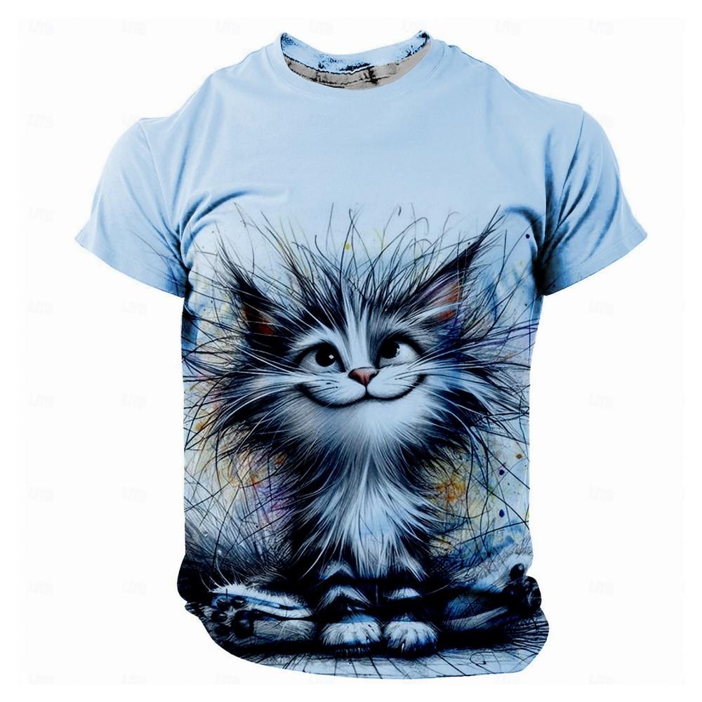 T-Shirts for Kids Funny Cat Print Summer Casual O-Neck Short Sleeve Tee Tops Fashion Breathable Pullover Street Children's Clothing
