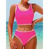 Sexy Hot Pink Patchwork Bikini Set 2026 Women Push Up Pad Vest High Waist Swimsuit Beach Bathing Suit Holiday Two Piece Swimwear