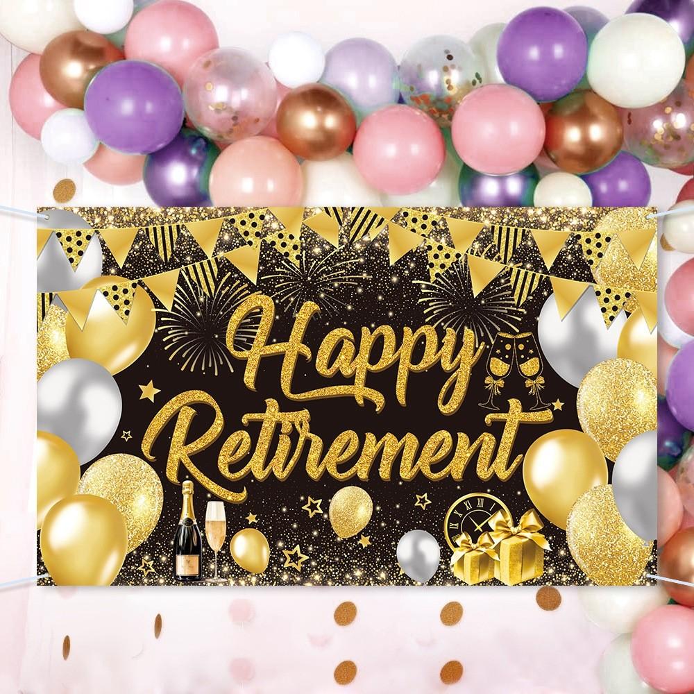 Black Golden Retirement Theme Decoration Background Cloth Party Event Props