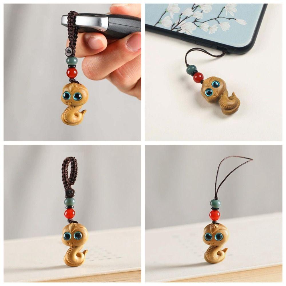 Mini Zodiac Snake Keychain Waterproof Green Sandalwood Phone Chain Ornament  Women