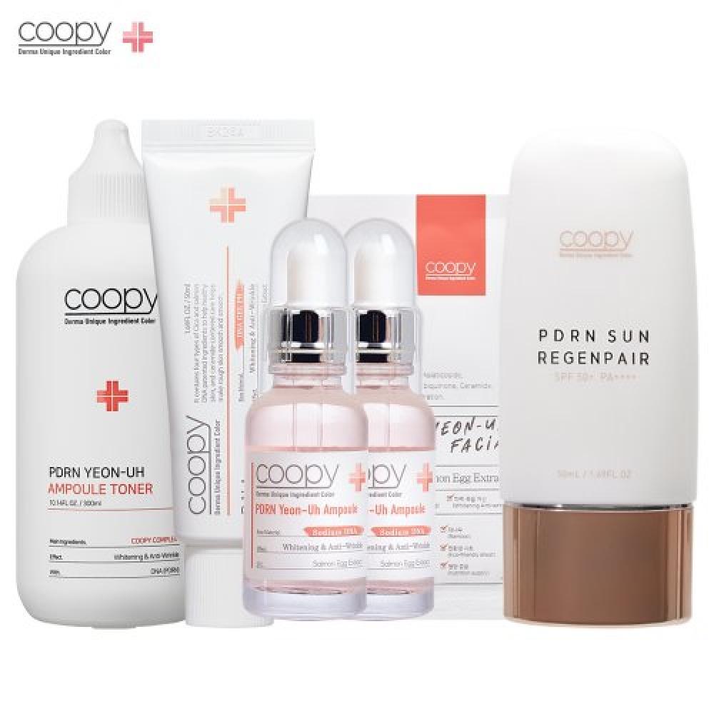 Coopy Pdrn Skincare Set 2 Salmon Ampoules+1 Salmon Cream+1 Salmon Toner+1 Mask Pack 5 Sheet Set+1 Sunregen Fair FREE