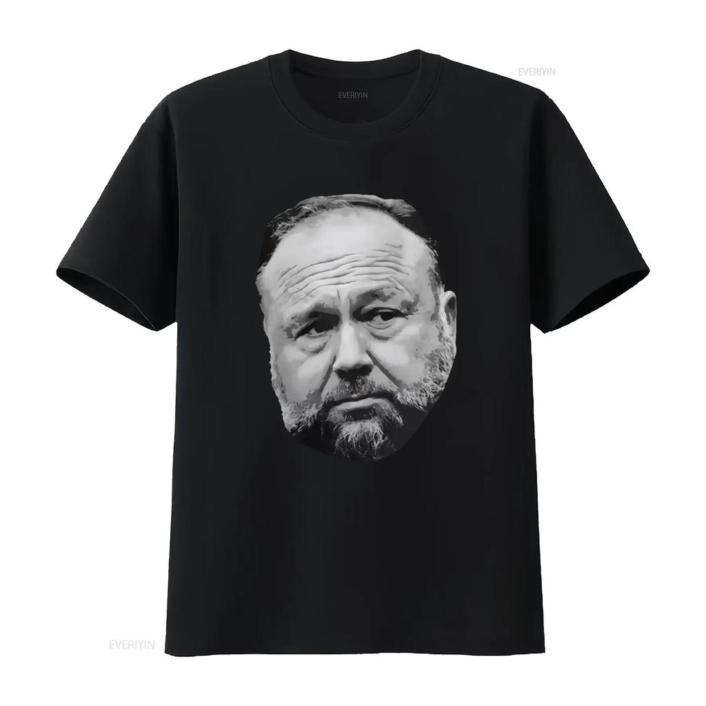 ALEX JONES Face Original Art T Shirt for Men Unique Design High Quality Print Vintage Washed Slightly Designer Clothes Fashion