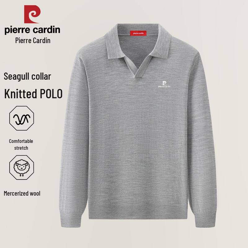 Pierre Cardin Men's 100% Merino Wool Long-Sleeve Knit Polo Shirt