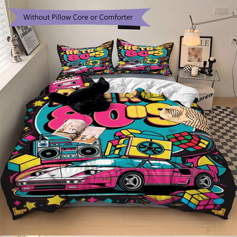 

3pcs Retro 80s Duvet Cover Set for Bedroom - Includes 1 Duvet Cover and 2 Pillowcases (Core Not Included) yy251015204 135x200cm