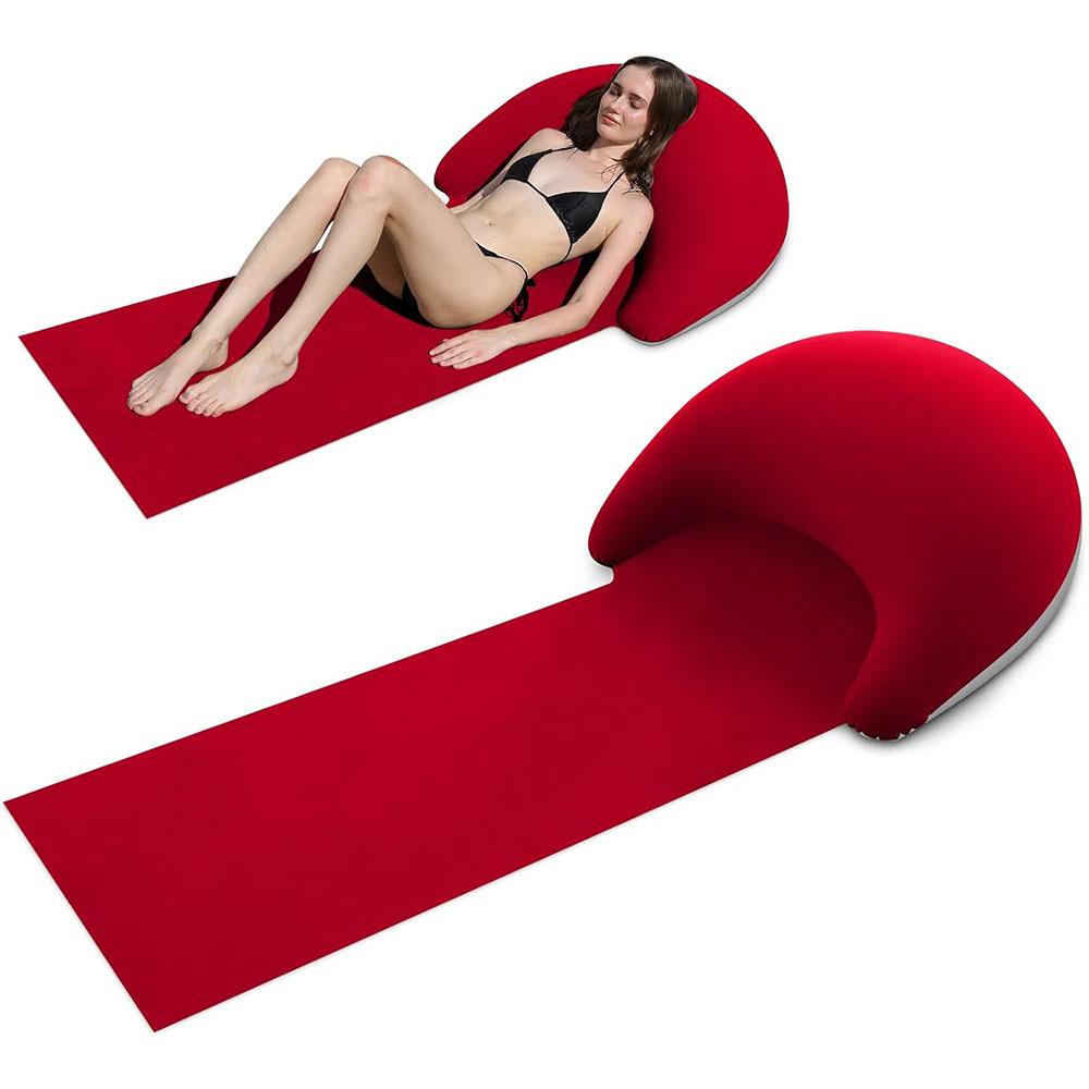 

Beach Blanket with Inflatable Headrest, Lounger Portable Reclining Beach Mat for Relaxing and Sunbath красный