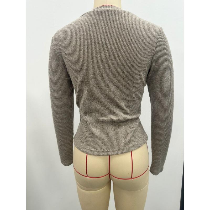 Women S Ribbed Knitted Long Sleeve V Neck Slim Fit Comfortable Sweater