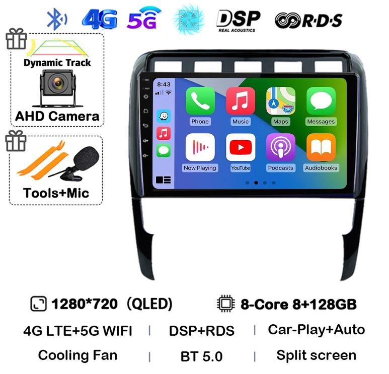 Android 14 Carplay Auto for Porsche Cayenne 1 9PA 2002-2010 Car Radio GPS Stereo Multimedia Player Head Unit 2 Din WIFI+4G DSP