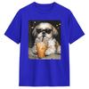 Funny Shih Tzu Drinking Iced Coffee Dog Meme TShirt Harajuku TShirts ShortSleeve Aesthetic Tshirt Cotton 4XL 5XL 6XL Clothes