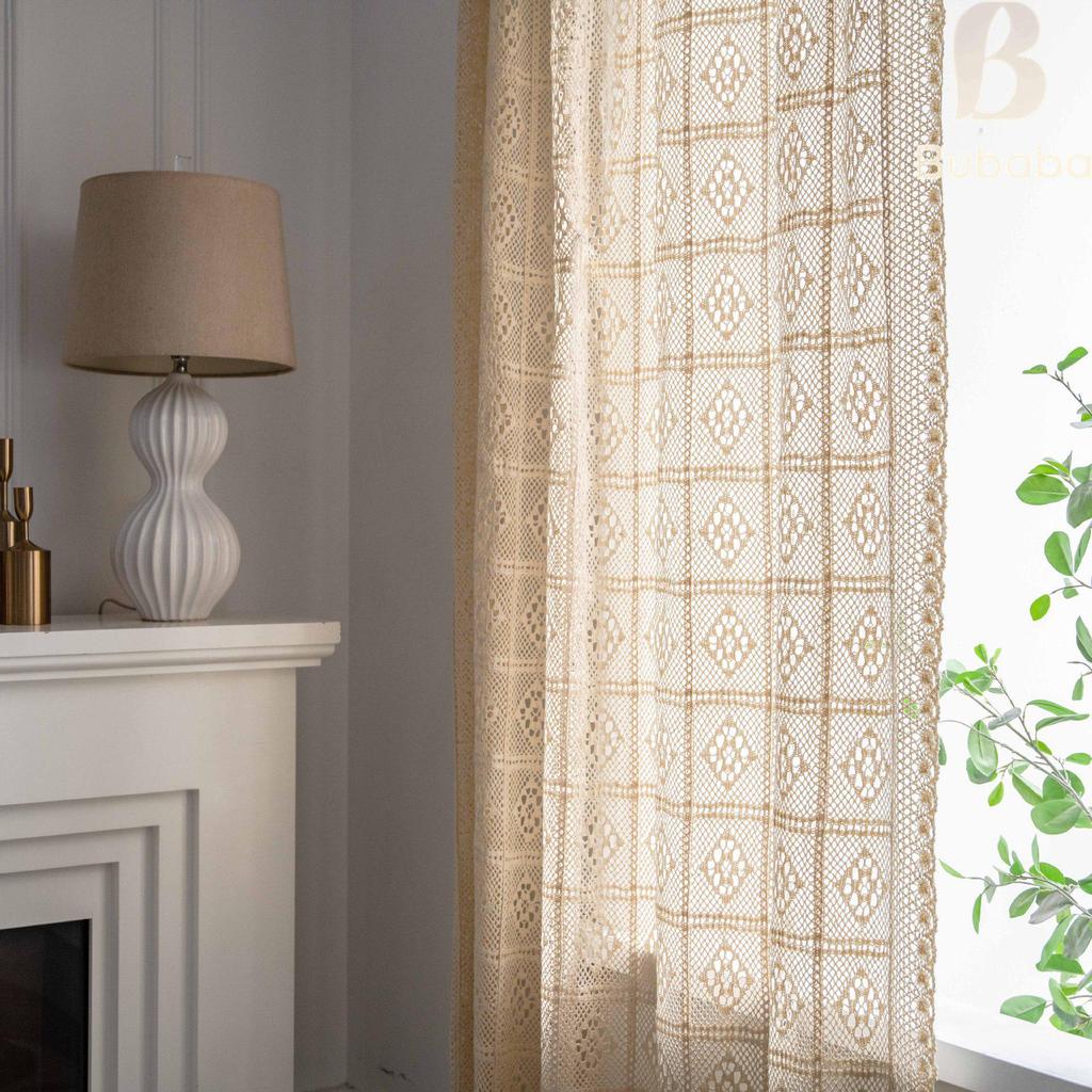 Bu Papa Curtain: Light-Permeable Hollow Crochet Patchwork Floor-to-Ceiling Bay Window Gauze, American Style